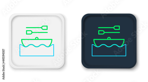 Line Boat with oars icon isolated on white background. Water sports, extreme sports, holiday, vacation, team building. Colorful outline concept. Vector