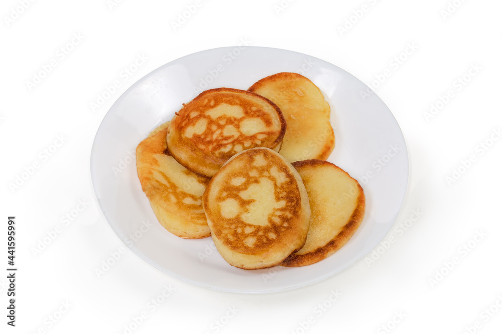 Small thick pancakes, so-called oladyi or oladky on dish