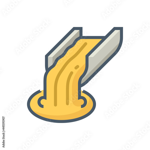 Metallurgy or metallurgical production industry vector icon. Molten iron or heat liquid flow in mill from blast furnace. Casting smelting of metal, iron or steel in foundry or factory plant. 64x64 px.
