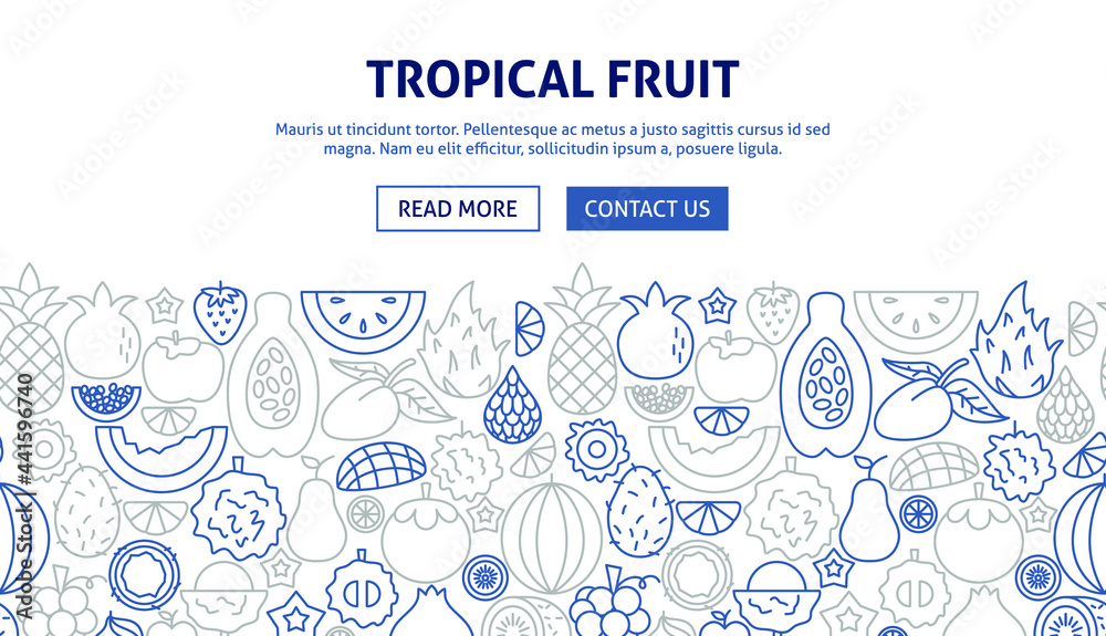Tropical Fruit Banner Design. Vector Illustration of Outline Template.