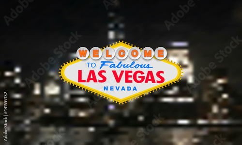 Welcome to Fabulous Las Vegas Nevada. Background classic retro Welcome to Las Vegas sign on big city. Simple modern vector style illustration.