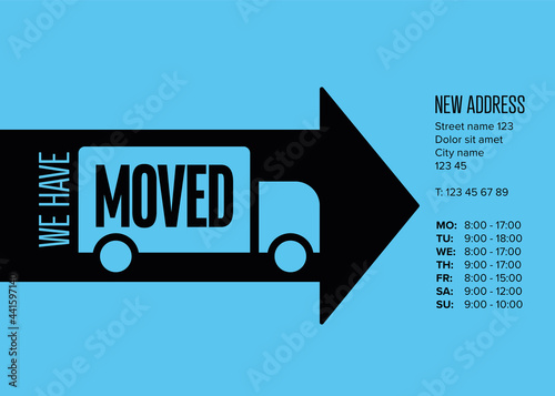 We are moving minimalistic blue flyer template with big arrow