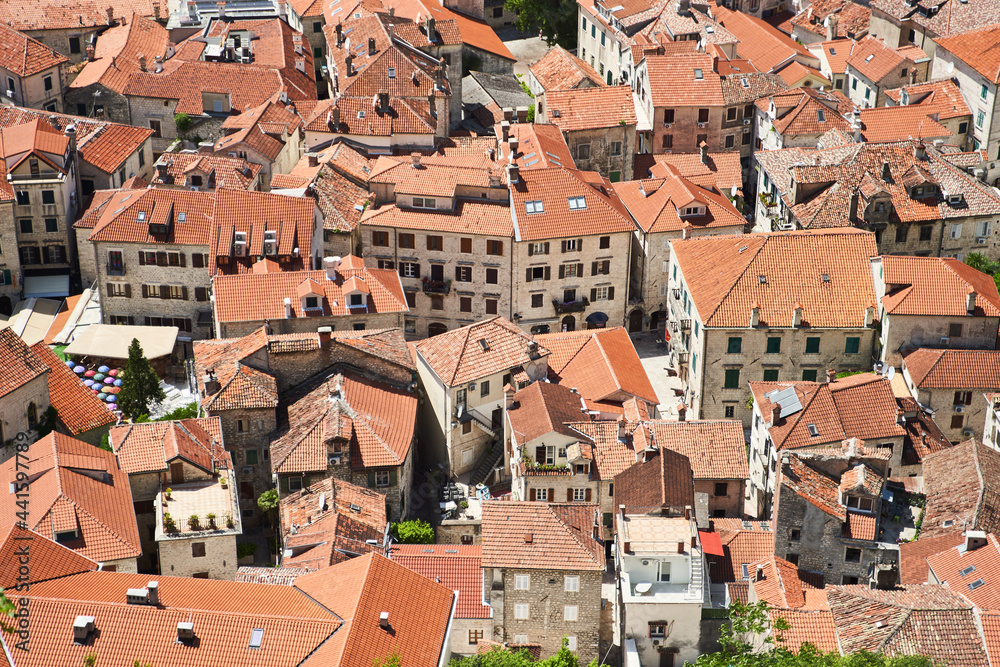 Aerial view of the old town of Kotor. Montenegro Aerial view of the old town of Kotor. Montenegro