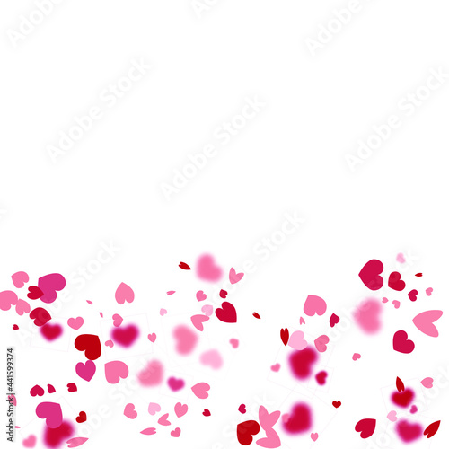 Heart Confetti Background. Falling Red Pink Rose Gols Elements.