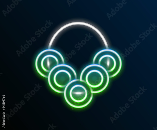 Glowing neon line Russian bagels on a rope icon isolated on black background. Colorful outline concept. Vector