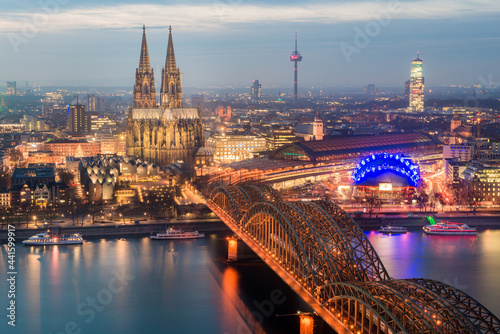 Cologne Cathedral and Hohenzollern Bridge in Cologne  Germany