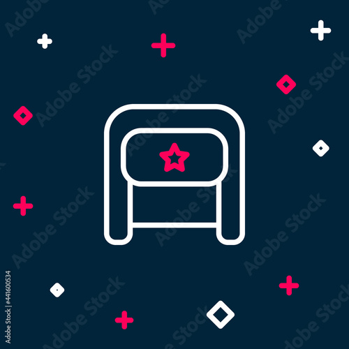 Line Ushanka icon isolated on blue background. Russian fur winter hat ushanka with star. Soviet Union uniform of KGB and NKVD. Colorful outline concept. Vector