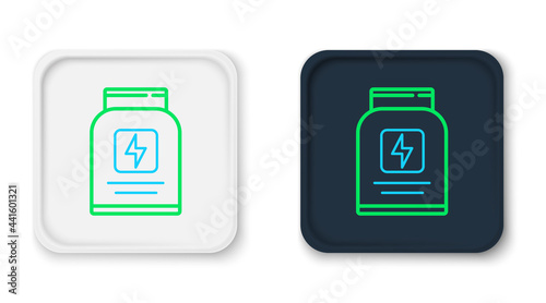 Line Sports nutrition bodybuilding proteine power drink and food icon isolated on white background. Colorful outline concept. Vector