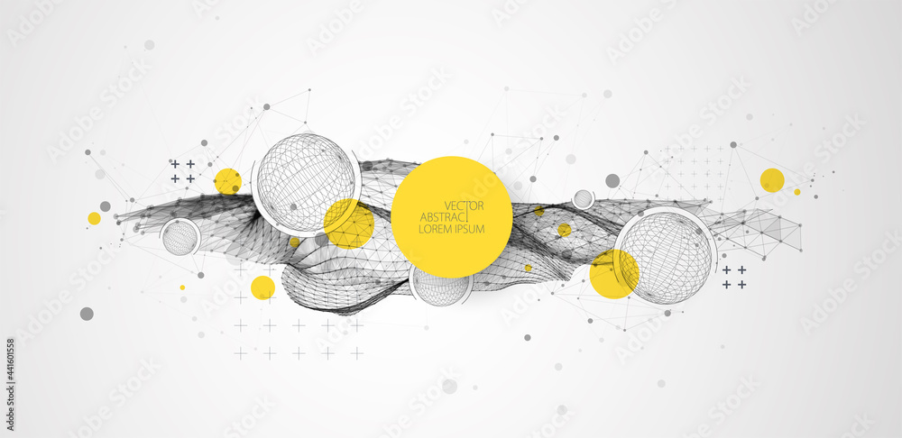 Abstract scientific and technical background. Frame wave with the inclusion of spheres.