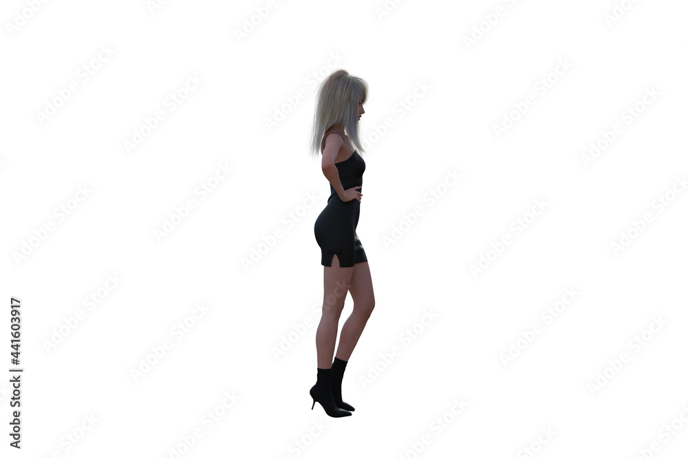 High resolution girl figure in various poses, isolated on white background. 3D figure, clip art as a template for collage. 3D rendering, 3D illustration.