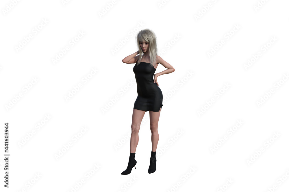 High resolution girl figure in various poses, isolated on white background. 3D figure, clip art as a template for collage. 3D rendering, 3D illustration.