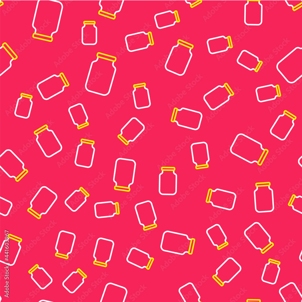 Line Glass jar with screw-cap icon isolated seamless pattern on red background. Vector Line Glass jar with screw-cap icon isolated seamless pattern on red background. Vector