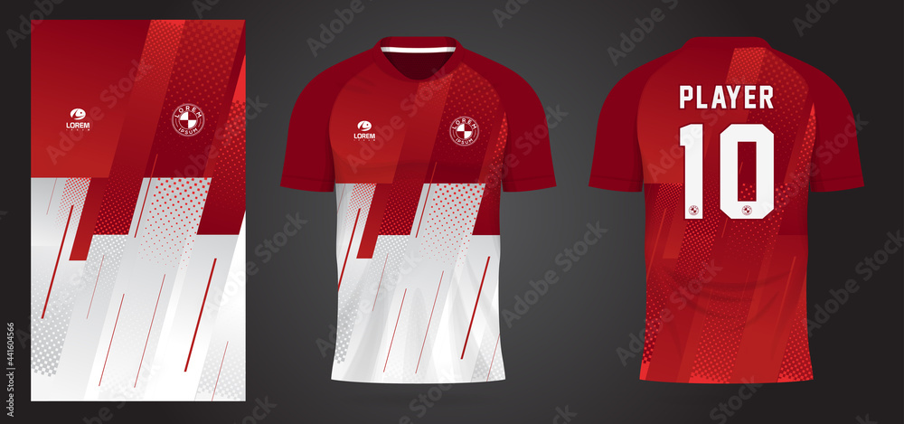 red white sports template for team uniforms Soccer t shirt design Stock | Adobe Stock