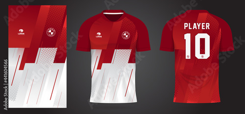 red white sports jersey template for team uniforms and Soccer t shirt design
