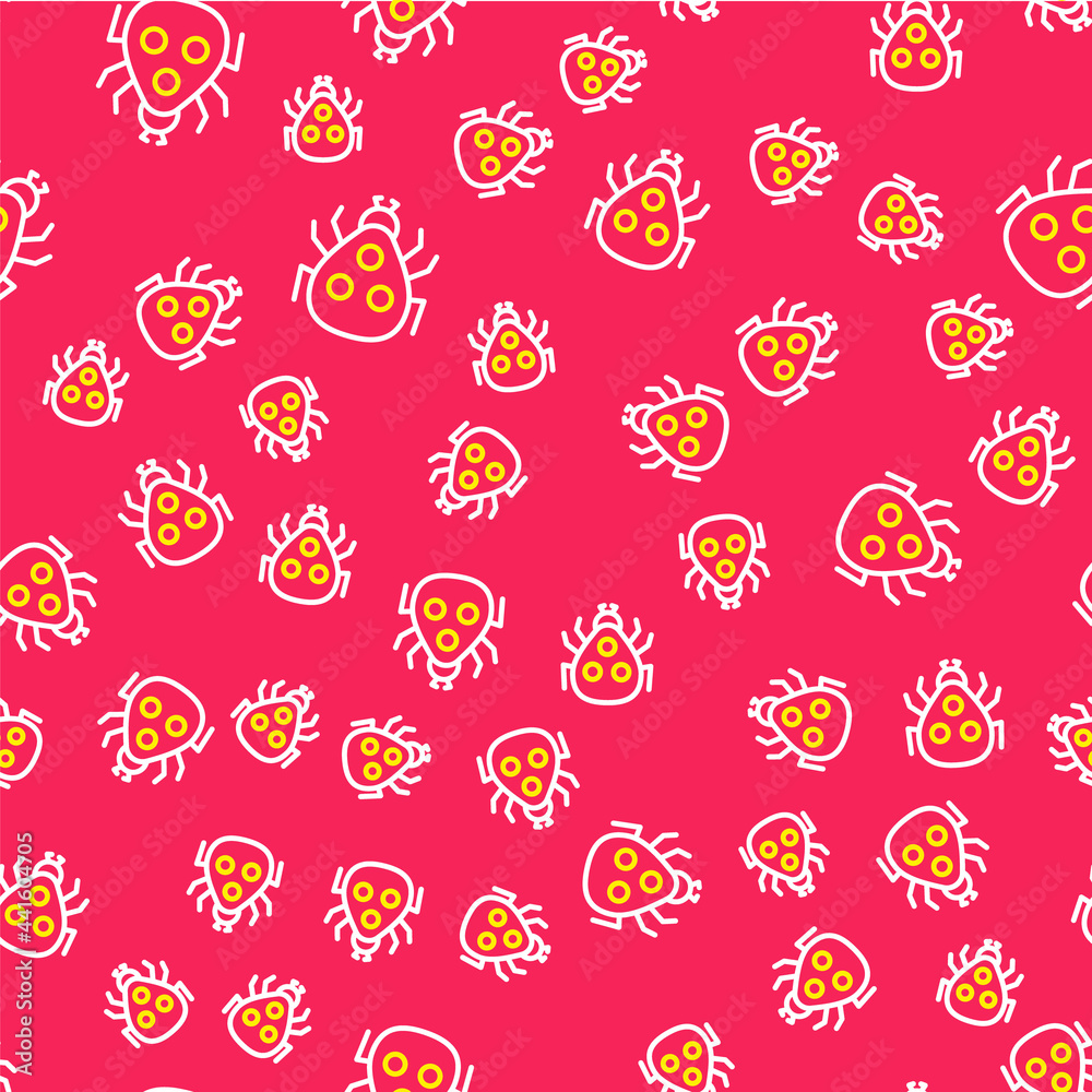 Line Ladybug icon isolated seamless pattern on red background. Vector Line Ladybug icon isolated seamless pattern on red background. Vector