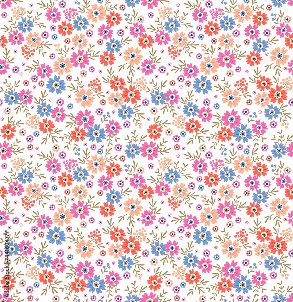 Cute floral pattern. Seamless vector pattern. Elegant template for fashion prints. Small colorful  flowers for print. White background. Stock vector.