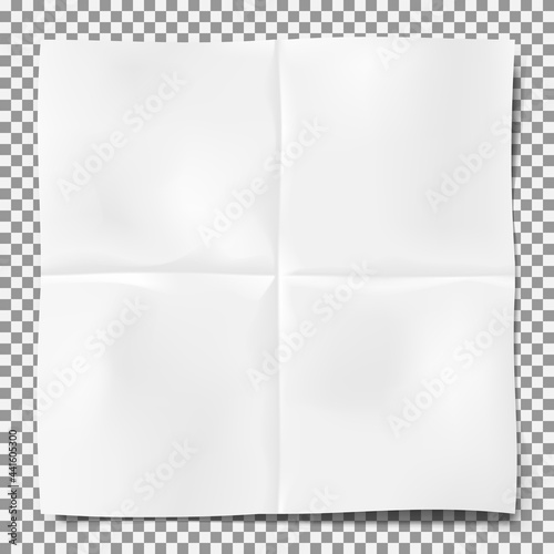 White bent empty square sheet of paper two times folded vector illustration on transparent background.