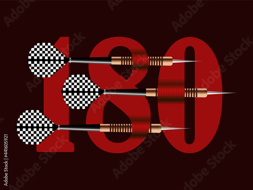 vector illustration with the image of 180 points in the game of darts in the form of a banner for prints on posters, posters, booklets and also for interior decoration of darts bars