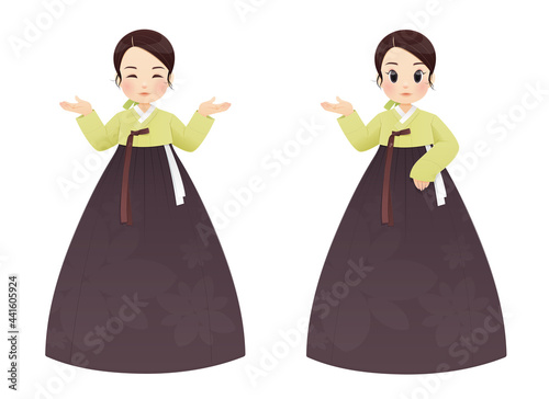 Cartoon women south korean in traditional dress ( Hanbok )