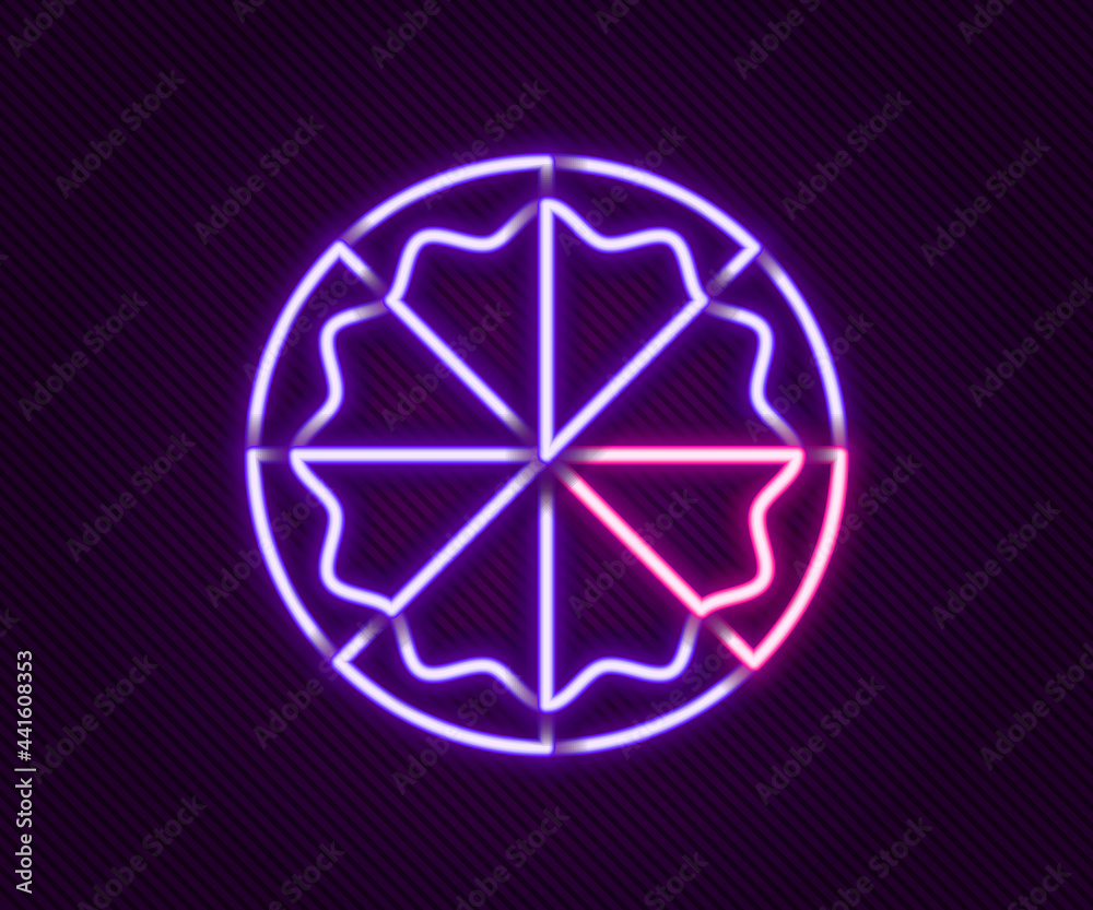 Glowing neon line Pizza icon isolated on black background. Fast food menu. Colorful outline concept. Vector Glowing neon line Pizza icon isolated on black background. Fast food menu. Colorful outline concept. Vector