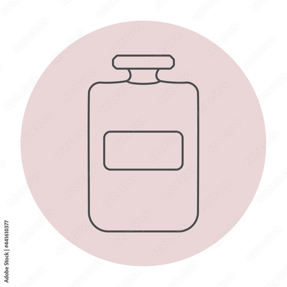 Vector Icon of Bottle with Perfume. Line art illustration of Fragrance. Pictogram of Parfum on light pink background for web design or button Vector Icon of Bottle with Perfume. Line art illustration of Fragrance. Pictogram of Parfum on light pink background for web design or button