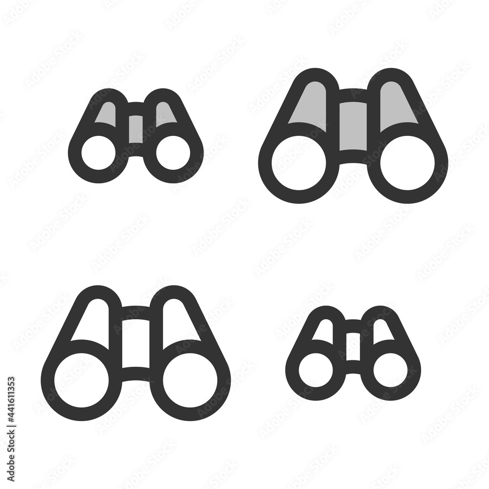 Pixel-perfect linear icon of binoculars built on two base grids of 32 x 32 and 24 x 24 pixels. The initial base line weight is 2 pixels. In two-color and one-color versions. Editable strokes Pixel-perfect linear icon of binoculars built on two base grids of 32 x 32 and 24 x 24 pixels. The initial base line weight is 2 pixels. In two-color and one-color versions. Editable strokes