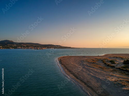 Iconic aerial view over the oldest submerged lost city of Pavlopetri in Laconia, Greece. About 5,000 years old Pavlipetri is the oldest city in the Mediterranean sea