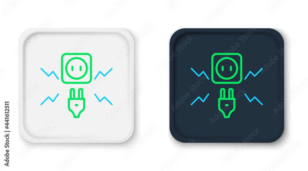 Line Connecting electric plug with electricity spark icon isolated on white background. Colorful outline concept. Vector Line Connecting electric plug with electricity spark icon isolated on white background. Colorful outline concept. Vector