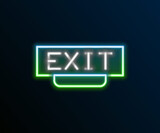 Glowing neon line Fire exit icon isolated on black background. Fire emergency icon. Colorful outline concept. Vector