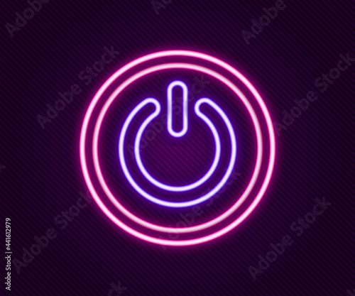 Glowing neon line Power button icon isolated on black background. Start sign. Colorful outline concept. Vector