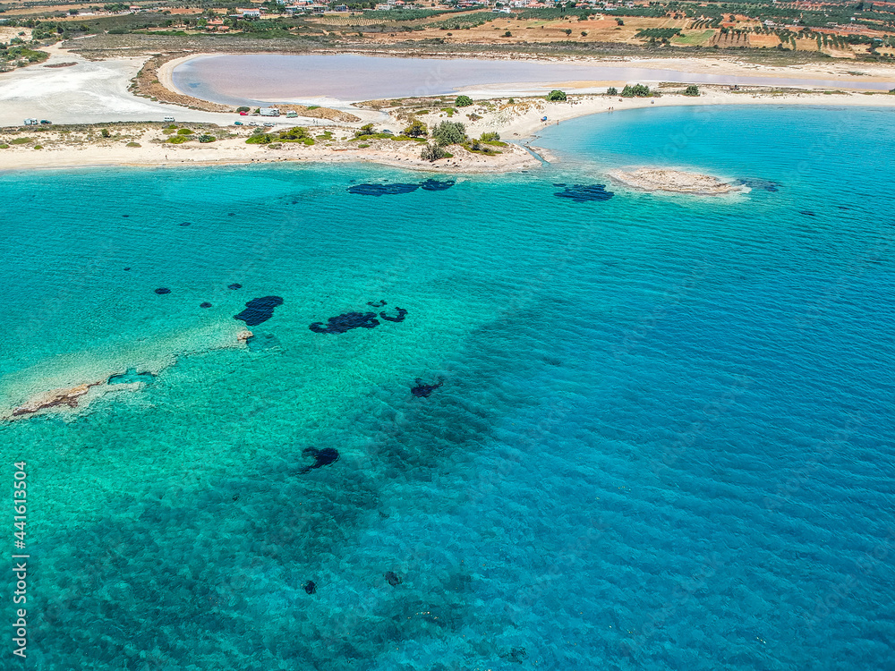 Iconic aerial view over the oldest submerged lost city of Pavlopetri in Laconia, Greece. About 5,000 years old Pavlipetri is the oldest city in the Mediterranean sea