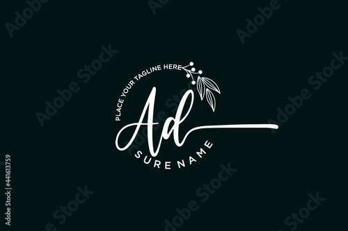 signature letter a and D isolated circle with rounded text for sure name template and slogan. luxury vector monogram for business, cosmetic, restaurant, boutique, hotel logo concept vector
