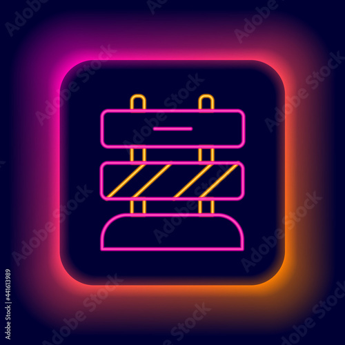 Glowing neon line End of railway tracks icon isolated on black background. Stop sign. Railroad buffer end to destination. Colorful outline concept. Vector