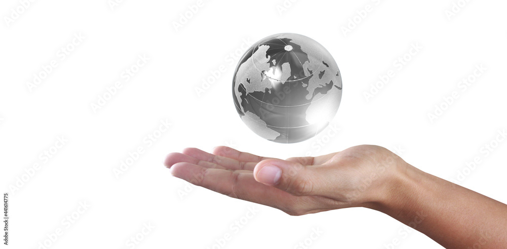 Glass globe in hand,Energy saving concept, by NASA Glass globe in hand,Energy saving concept, by NASA