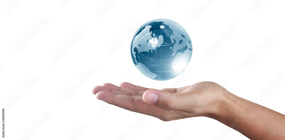 Glass globe in hand,Energy saving concept, by NASA Glass globe in hand,Energy saving concept, by NASA