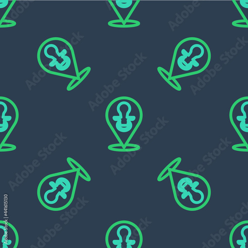 Line Baby dummy pacifier icon isolated seamless pattern on blue background. Toy of a child. Vector