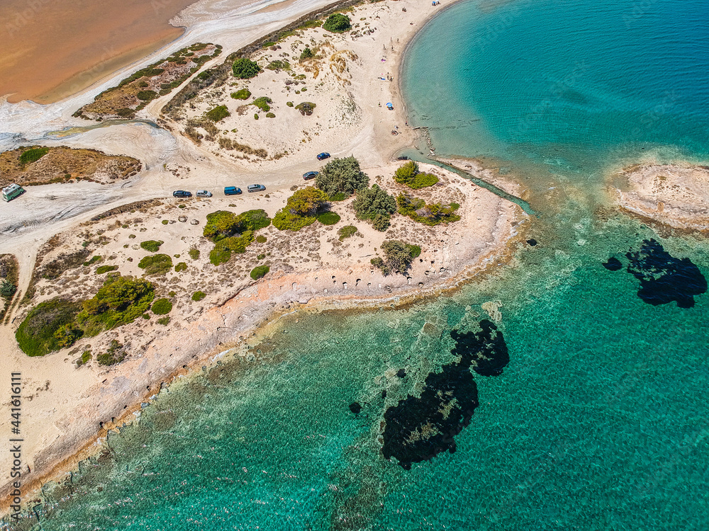 Iconic aerial view over the oldest submerged lost city of Pavlopetri in Laconia, Greece. About 5,000 years old Pavlipetri is the oldest city in the Mediterranean sea
