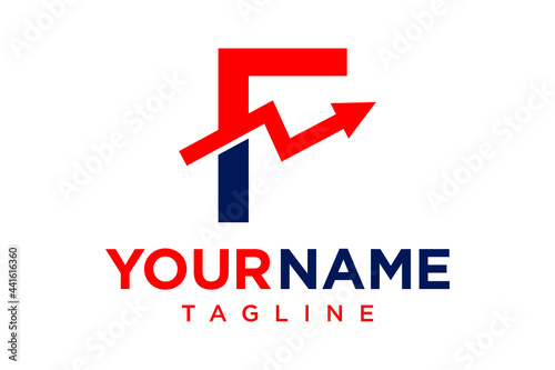 Letter F with chart arrow up concept. Very suitable in various business purposes, also for icon, symbol, logo name and many more.