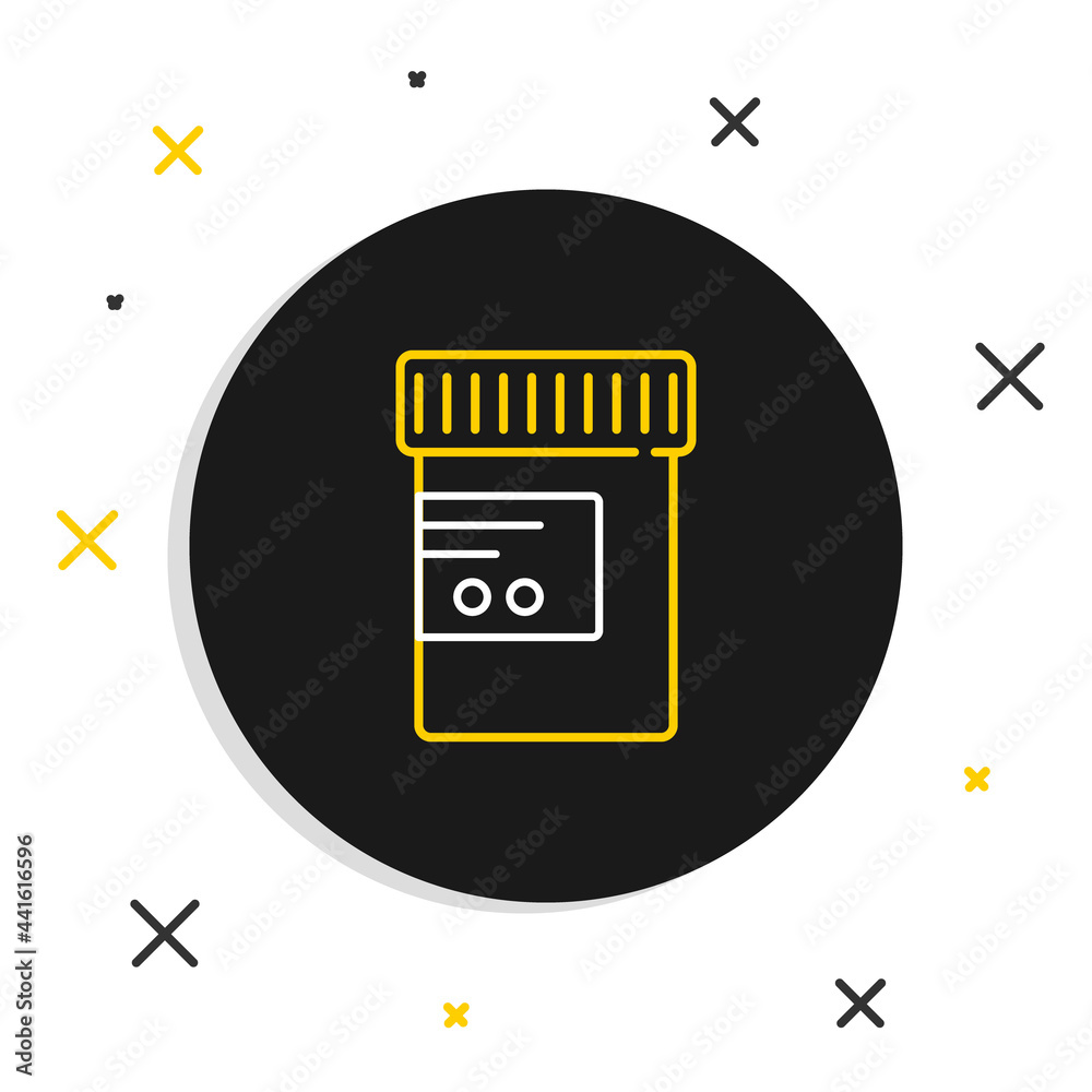Line Medicine bottle and pills icon isolated on white background. Bottle pill sign. Pharmacy design. Colorful outline concept. Vector Line Medicine bottle and pills icon isolated on white background. Bottle pill sign. Pharmacy design. Colorful outline concept. Vector
