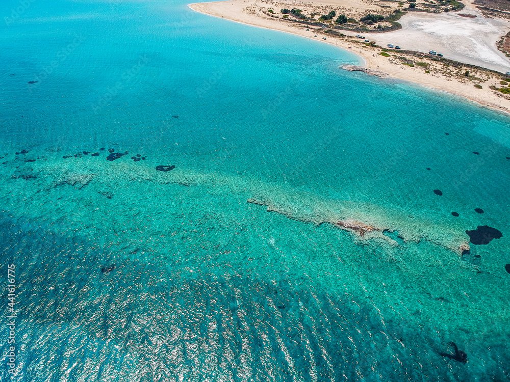 Obraz premium Iconic aerial view over the oldest submerged lost city of Pavlopetri in Laconia, Greece. About 5,000 years old Pavlipetri is the oldest city in the Mediterranean sea