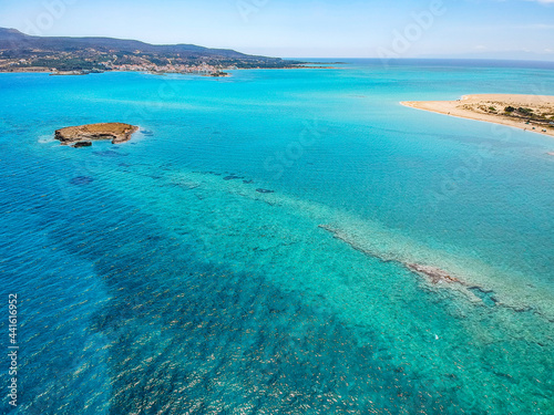 Iconic aerial view over the oldest submerged lost city of Pavlopetri in Laconia, Greece. About 5,000 years old Pavlipetri is the oldest city in the Mediterranean sea