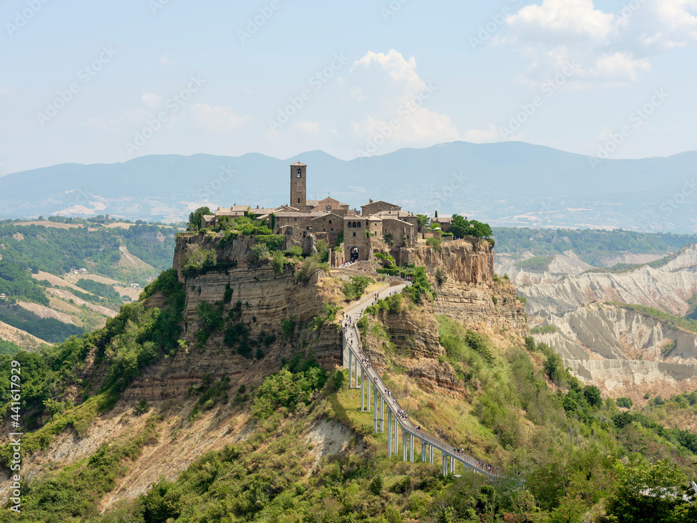 Civita di Bagnoregio, city of culture, located in the valley of the badlands. City of Etruscan origin, also known as 