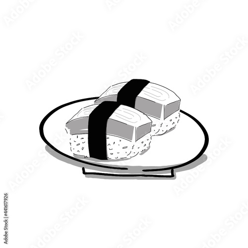 Hand drawn illustration of nigiri sushi in simple drawing 
