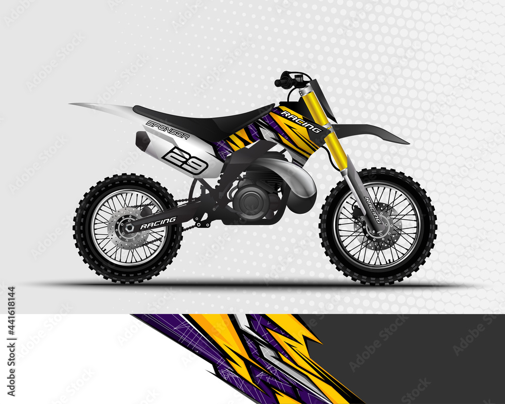 Motocross motorcycle wrap decal and vinyl sticker design with abstract background. Motocross motorcycle wrap decal and vinyl sticker design with abstract background.