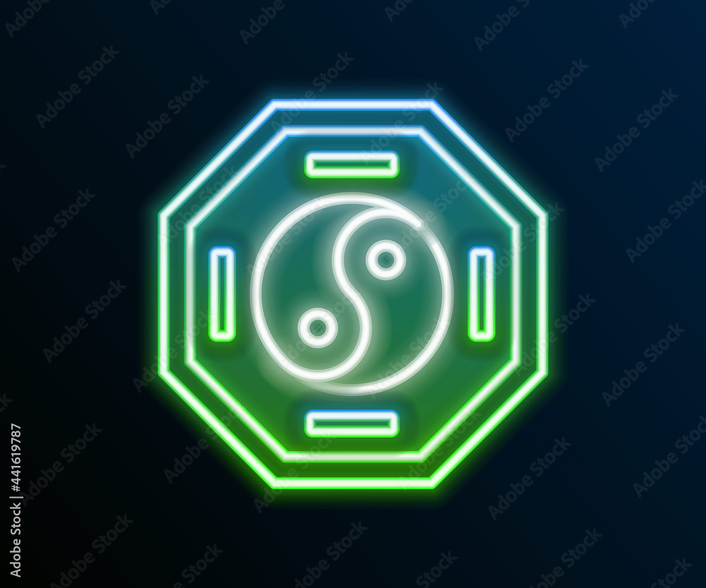 Glowing neon line Yin Yang symbol of harmony and balance icon isolated on black background. Colorful outline concept. Vector Glowing neon line Yin Yang symbol of harmony and balance icon isolated on black background. Colorful outline concept. Vector