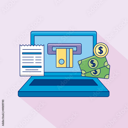 laptop with online payments symbol set