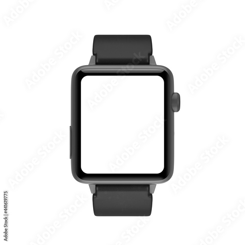 Black Modern Smart Watch Mockup with Starp and Blank Screen for Your Design. 3d Rendering photo