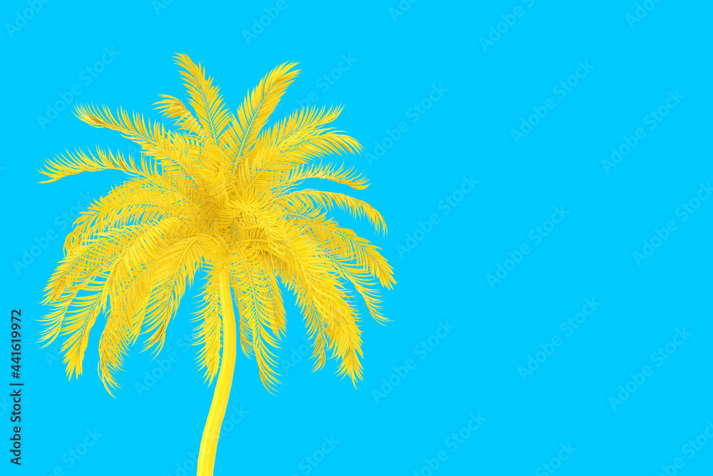 Obraz premium Yellow Tropical Palm Tree in Duotone Style. 3d Rendering