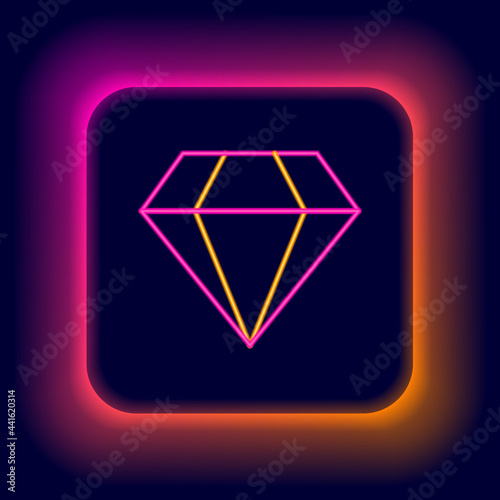 Glowing neon line Diamond icon isolated on black background. Jewelry symbol. Gem stone. Colorful outline concept. Vector