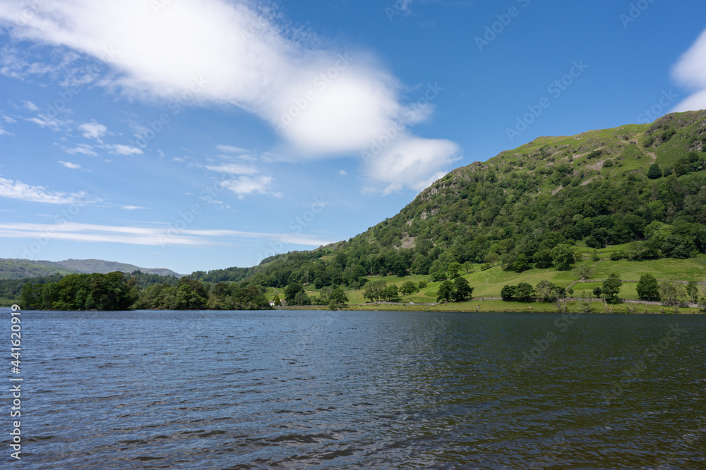 The Eastern edge of Nab Scar as seen towering above Rydal Water in the English Lake district